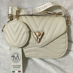 Valentino Orlandi Cream Crossbody Bag with Quilted Design